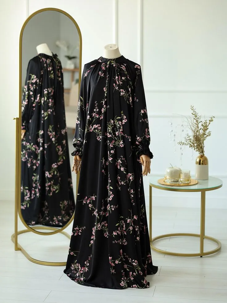 Dress maxi motif bunga warna hitam