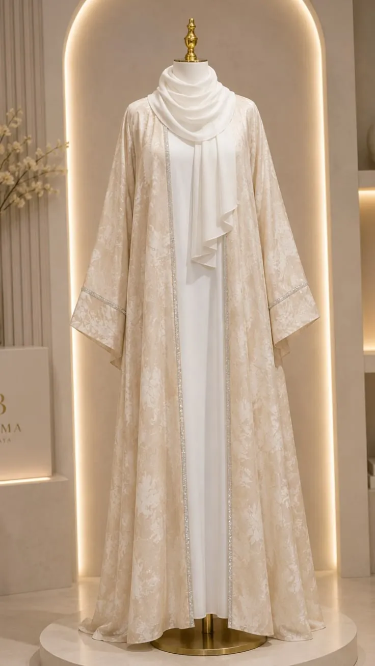 Abaya motif gold dengan list manik silver